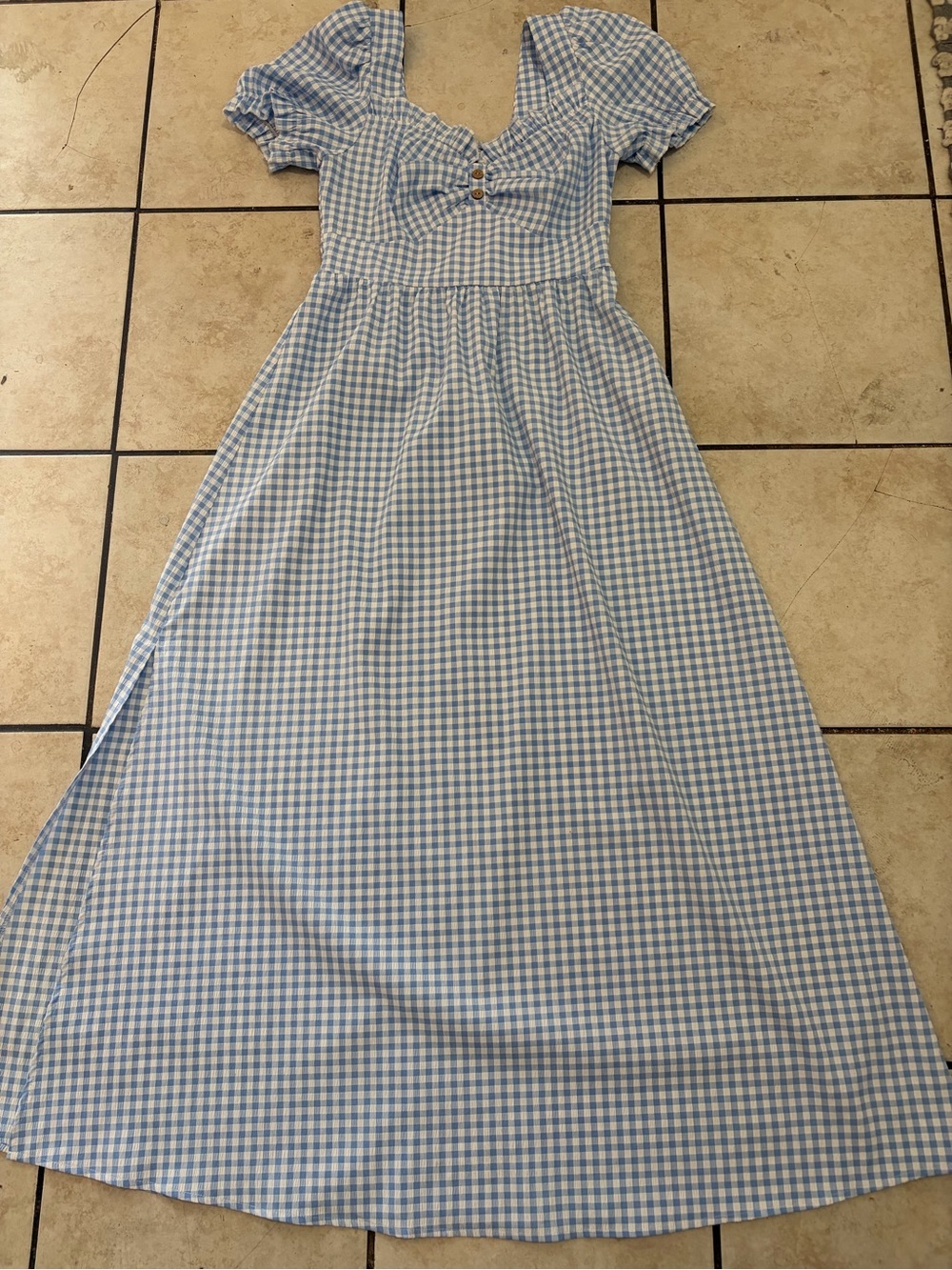 Kojooin Blue Gingham Puff Sleeve Midi Dress Womens Sz Small
